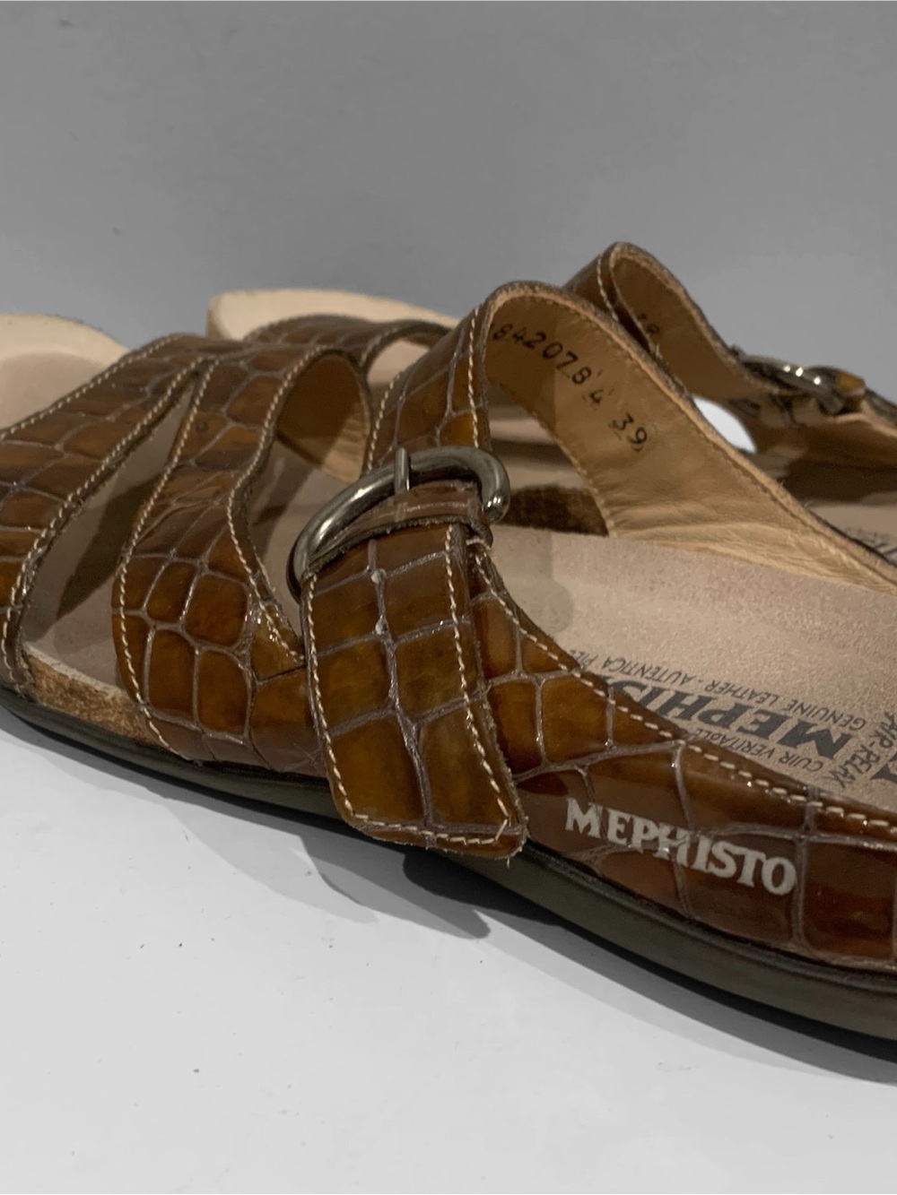 Mephisto Afida Brown Croc Sandals Leather Air Relax Slide Shoes Women’s 9 EU 39 - Picture 4 of 10